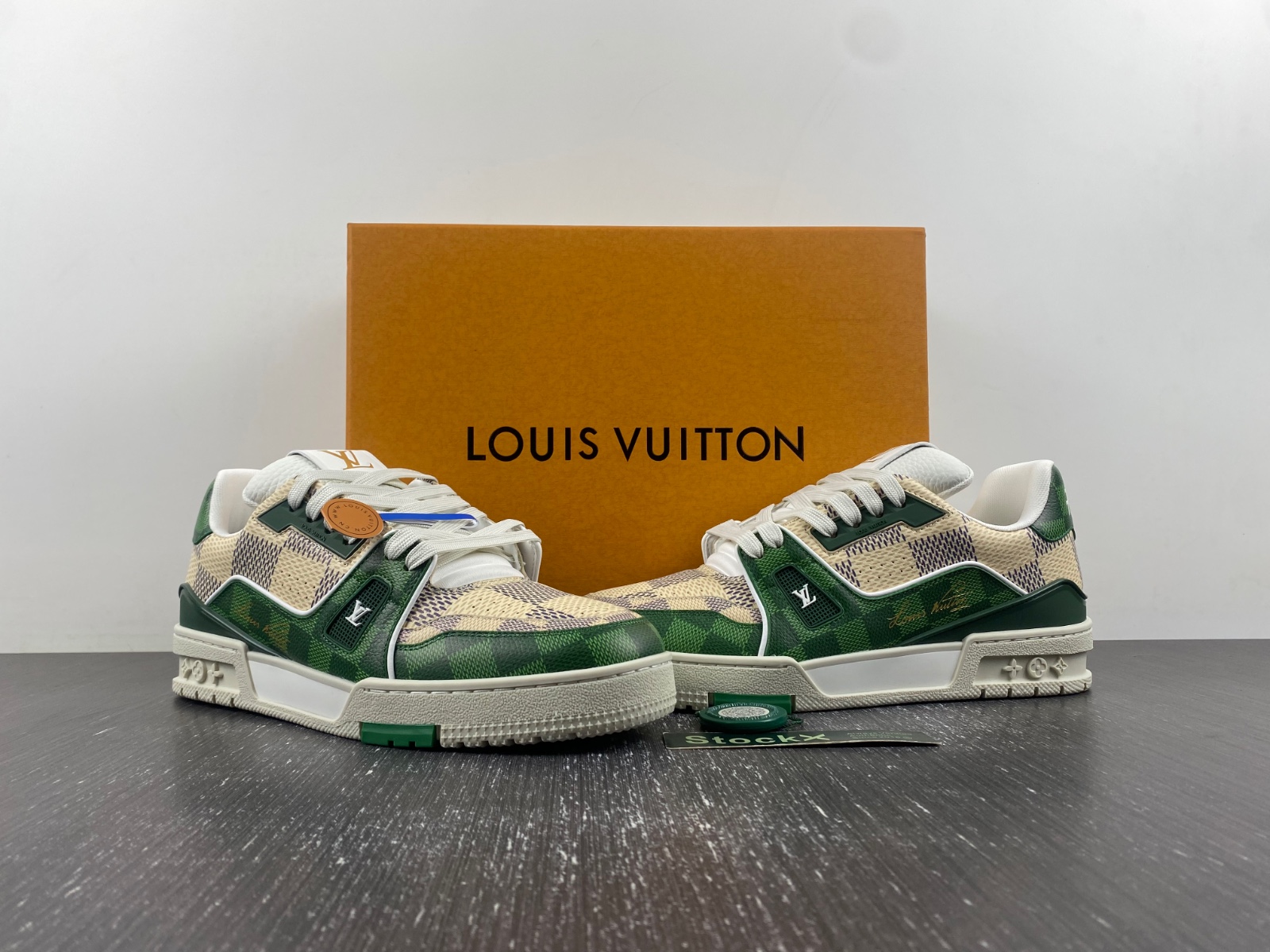 l**is V*t*n lv trainer # 54 new york restrictions white-green-gray checkered color