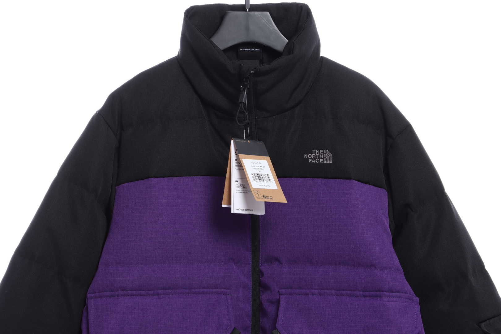 the n0*h F**e splicing contrast color large pocket functional down jacket