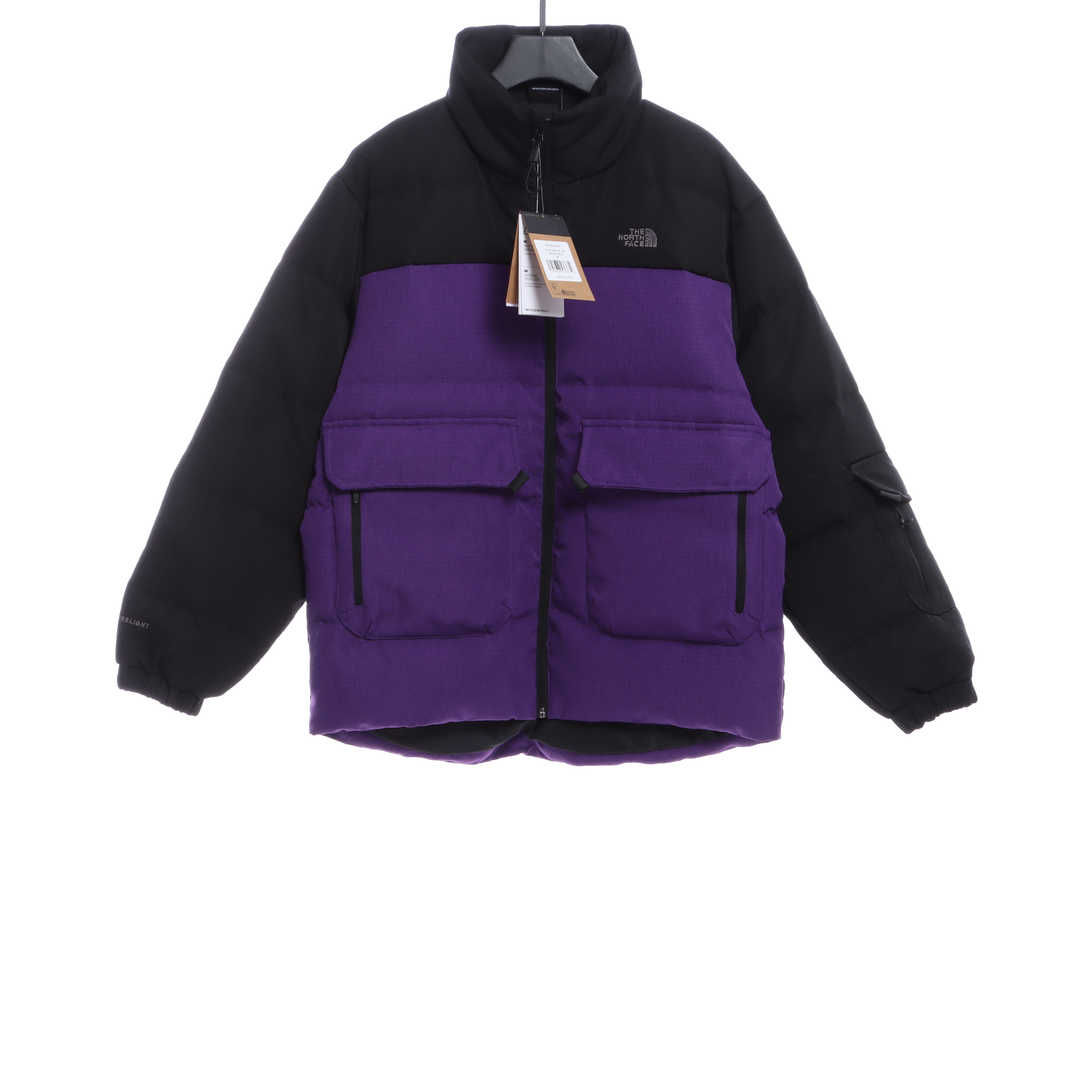 the n0*h F**e splicing contrast color large pocket functional down jacket
