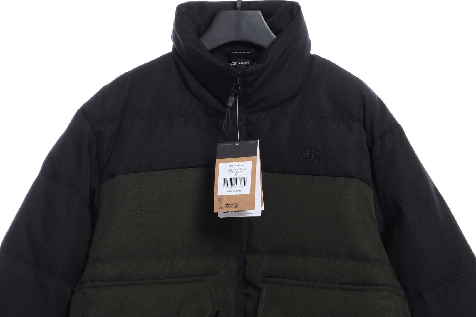 the n0*h F**e splicing contrast color large pocket functional down jacket