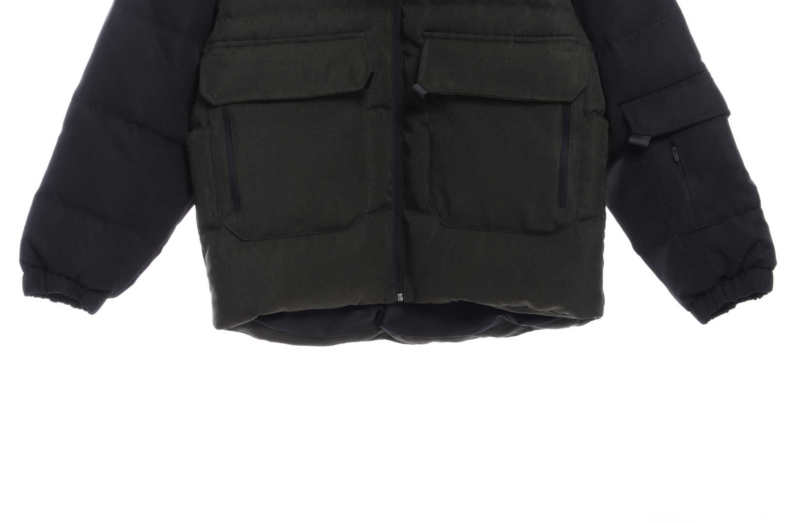 the n0*h F**e splicing contrast color large pocket functional down jacket
