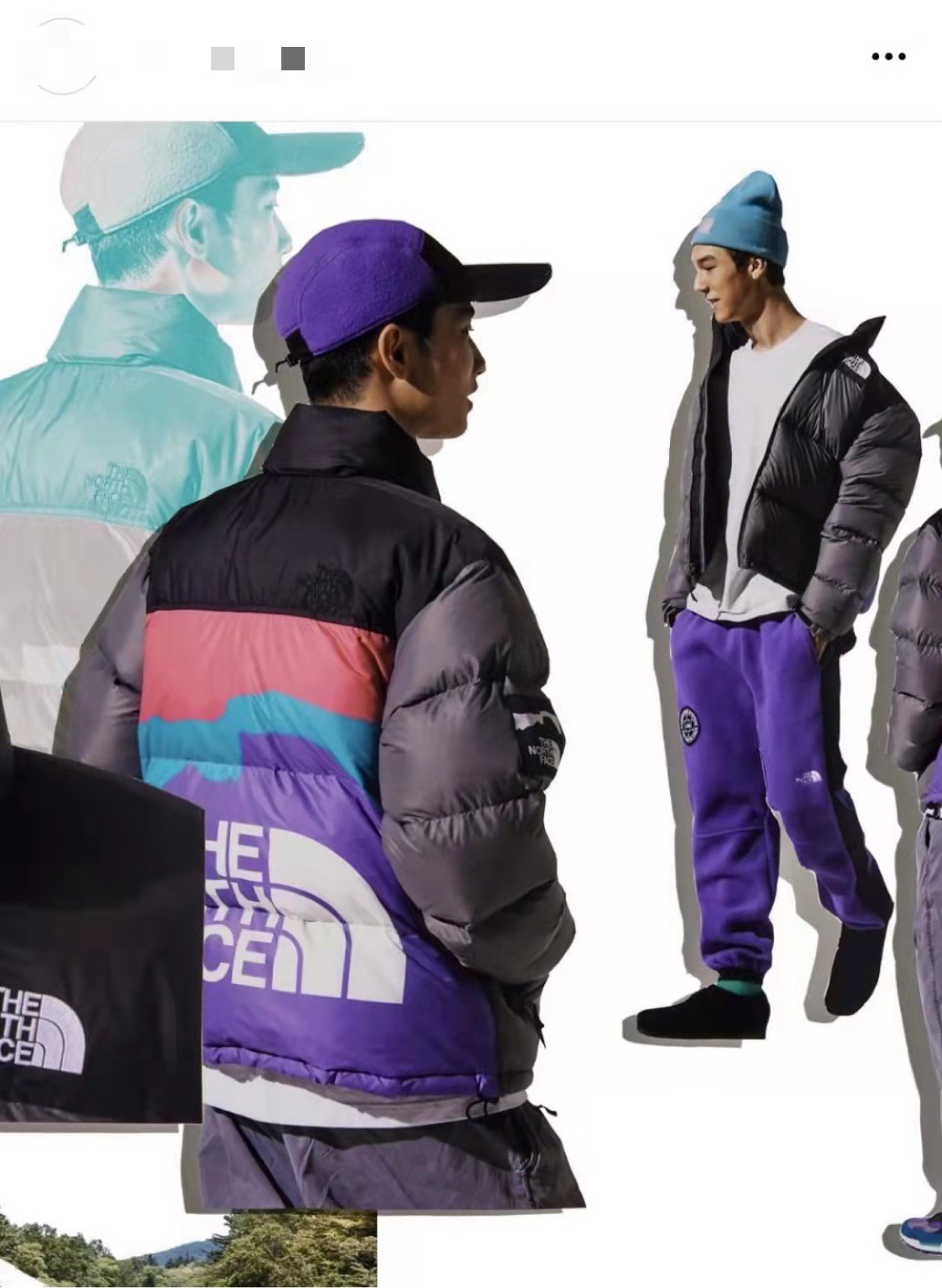 the n0*h F**e colorful snow mountain print down jacket 2021