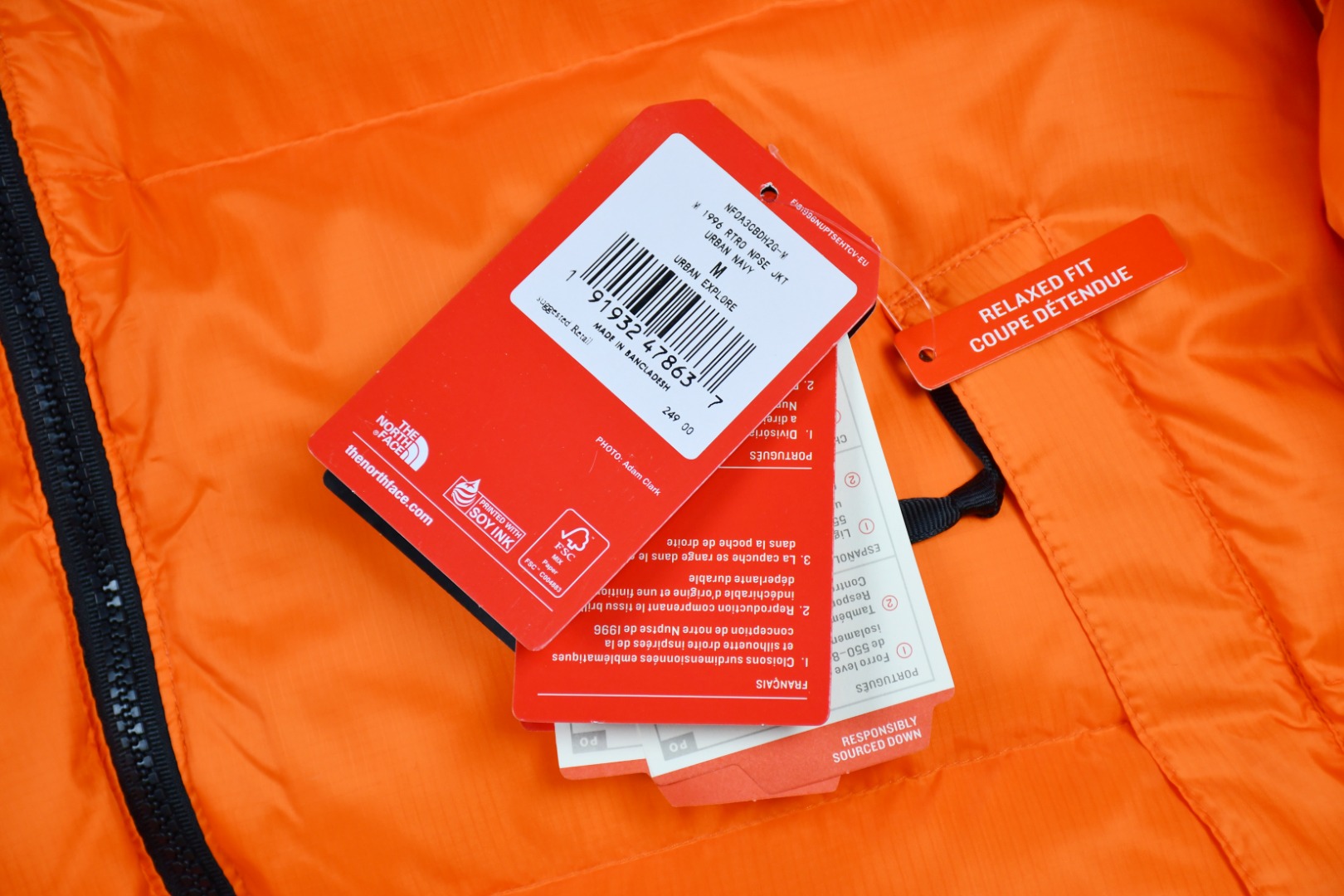the n0*h f**e t*f  1996 down jacket orange