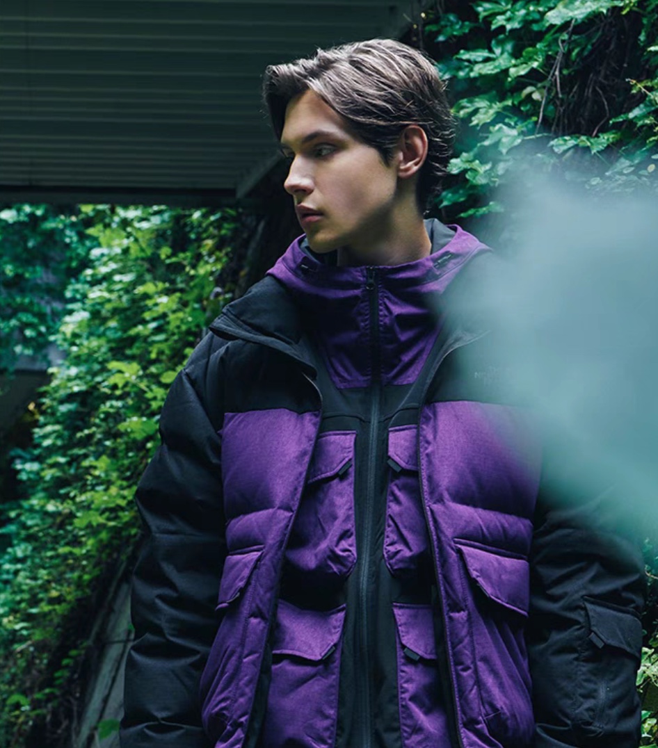 the n0*h F**e splicing contrast color large pocket functional down jacket