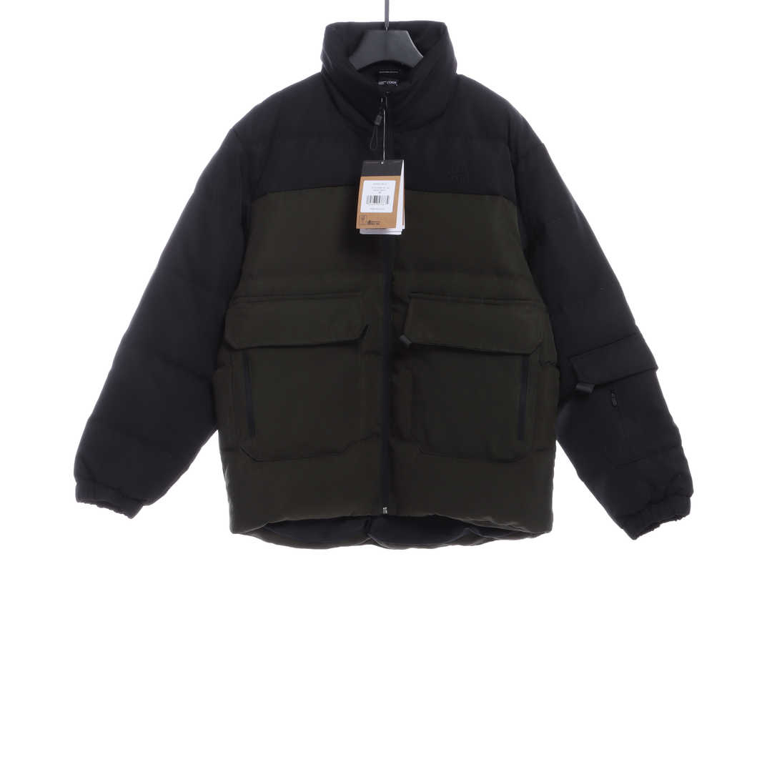 the n0*h F**e splicing contrast color large pocket functional down jacket