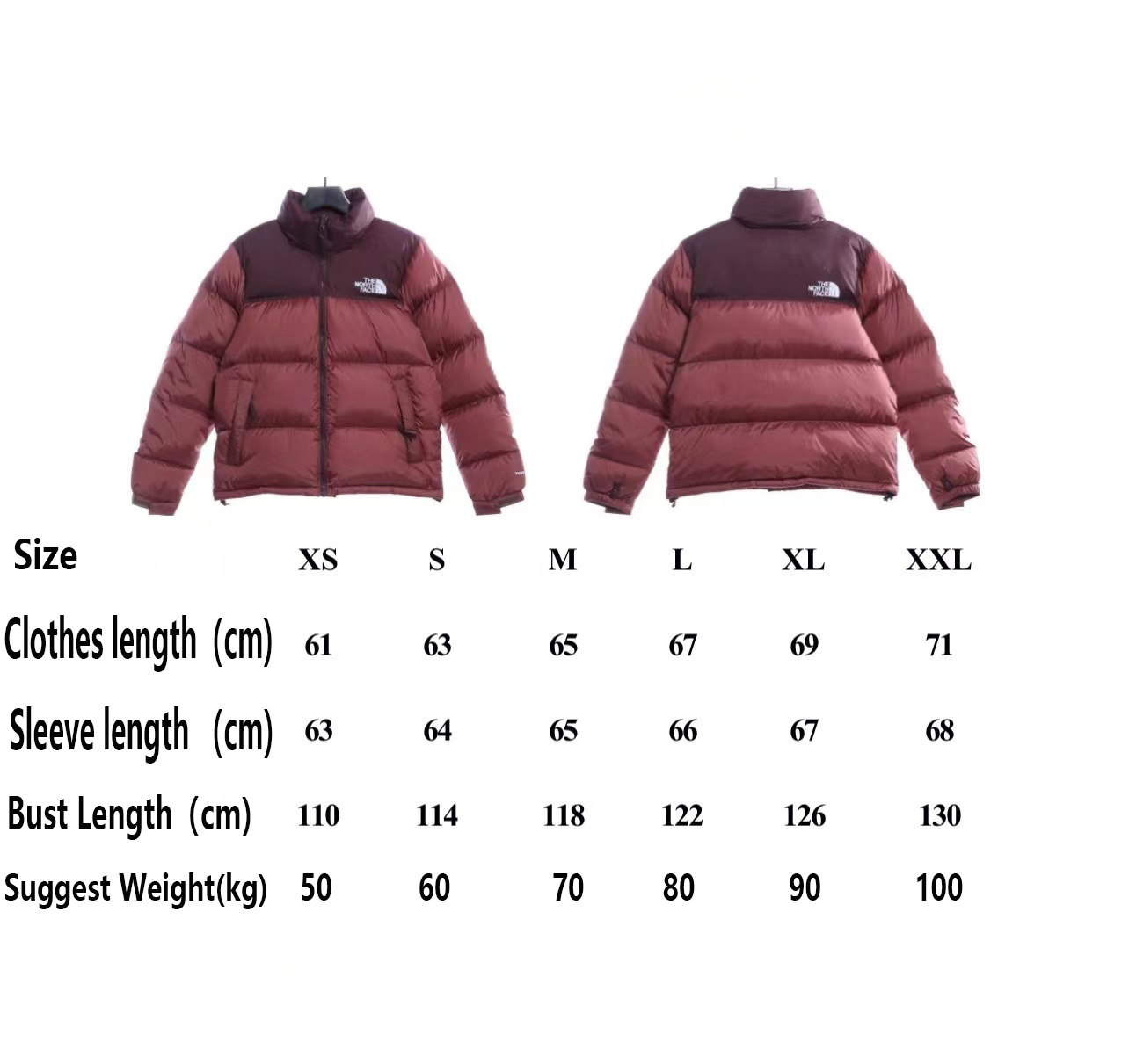 the n0*h F**e 96 red-brown down jacket