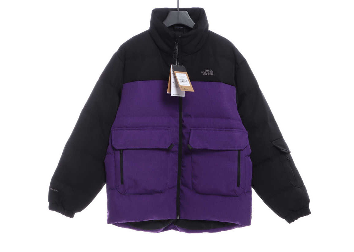 the n0*h F**e splicing contrast color large pocket functional down jacket